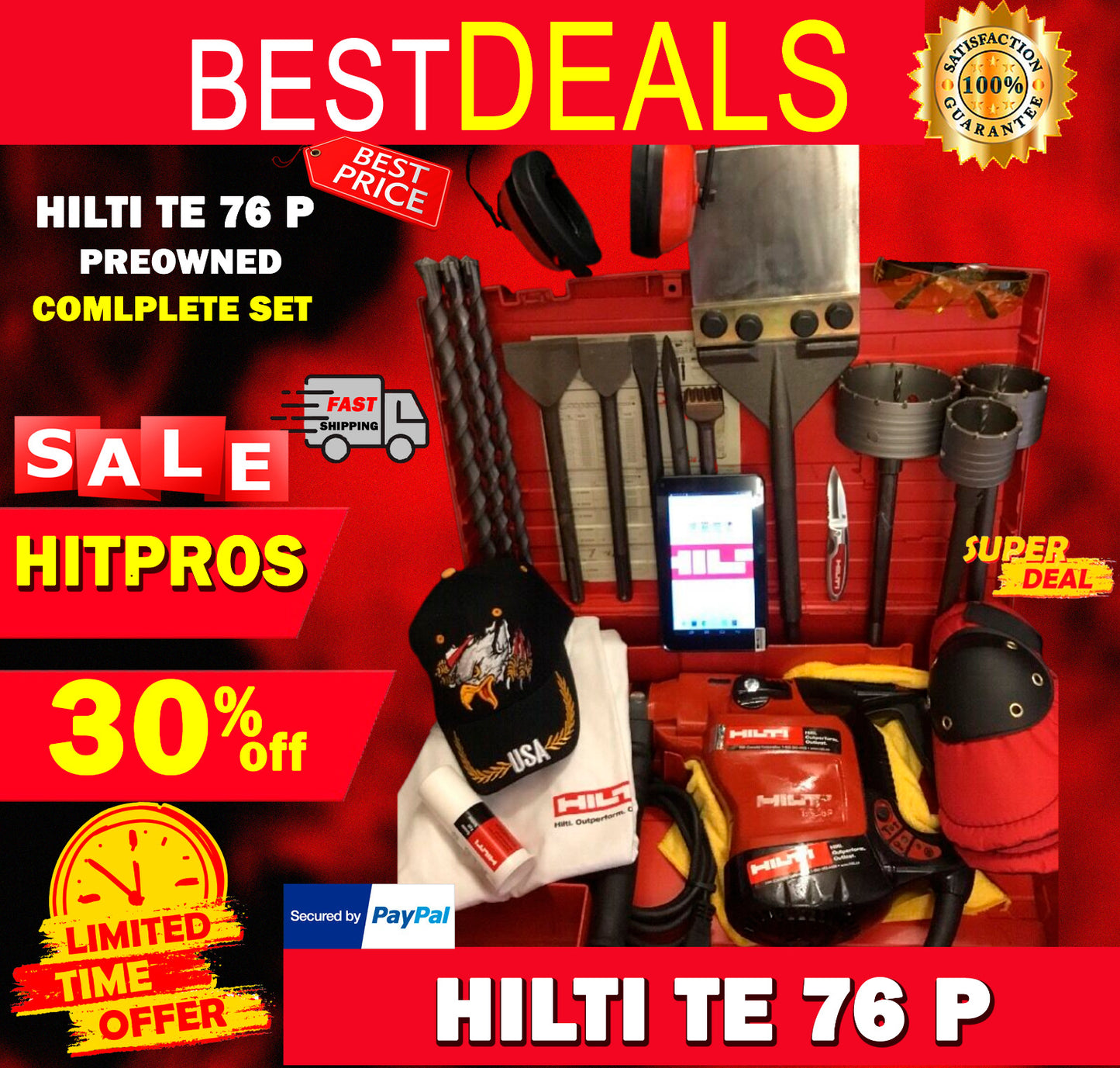 HILTI TE 76 P, PREOWNED, FREE TABLET, BITS, CHISEL, EXTRAS, FAST SHIP