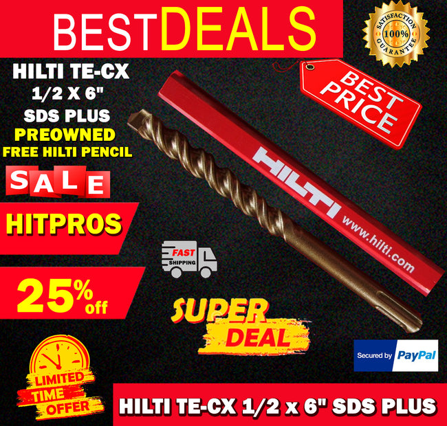 HILTI TE-CX 1/2 x 6", SDS PLUS, PREOWNED,FREE HILTI PENCIL,L@@K, FAST SHIPPING