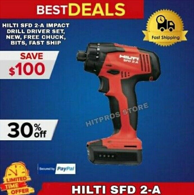 HILTI SFD 2-A IMPACT DRILL DRIVER SET, NEW, FREE CHUCK, BITS