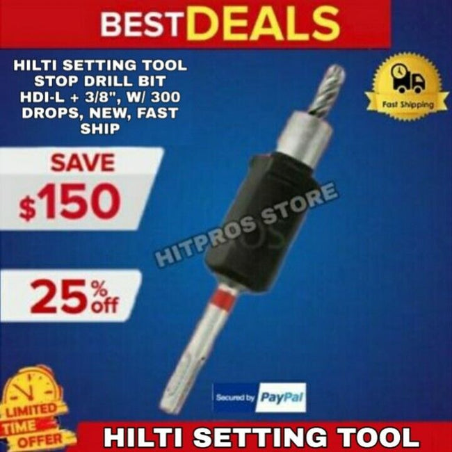 HILTI SETTING TOOL STOP DRILL BIT HDI-L + 3/8", W/ 300 DROPS, NEW