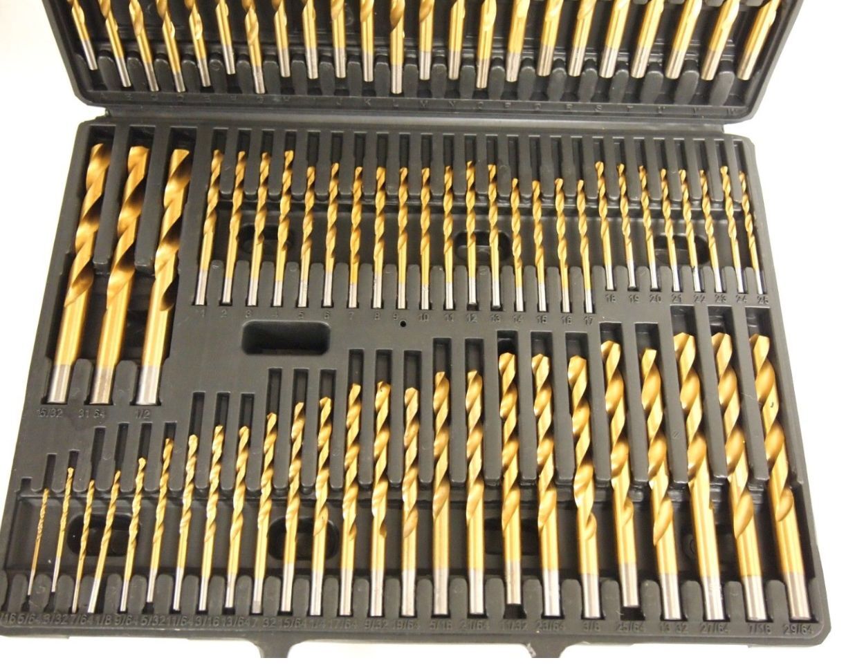 TITANIUM DRILL BITS, SET OF 115 PC, NEW, W/ INDEX CASE