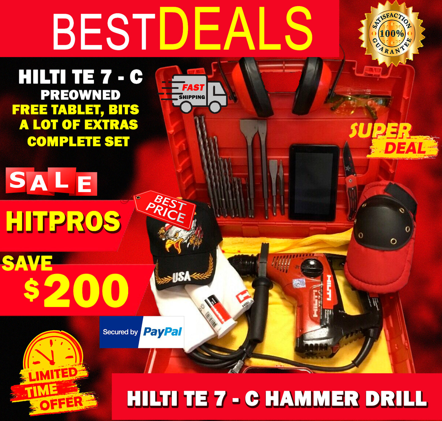 HILTI TE 7-C, PREOWNED, FREE TABLET, BITS, A LOT OF EXTRAS