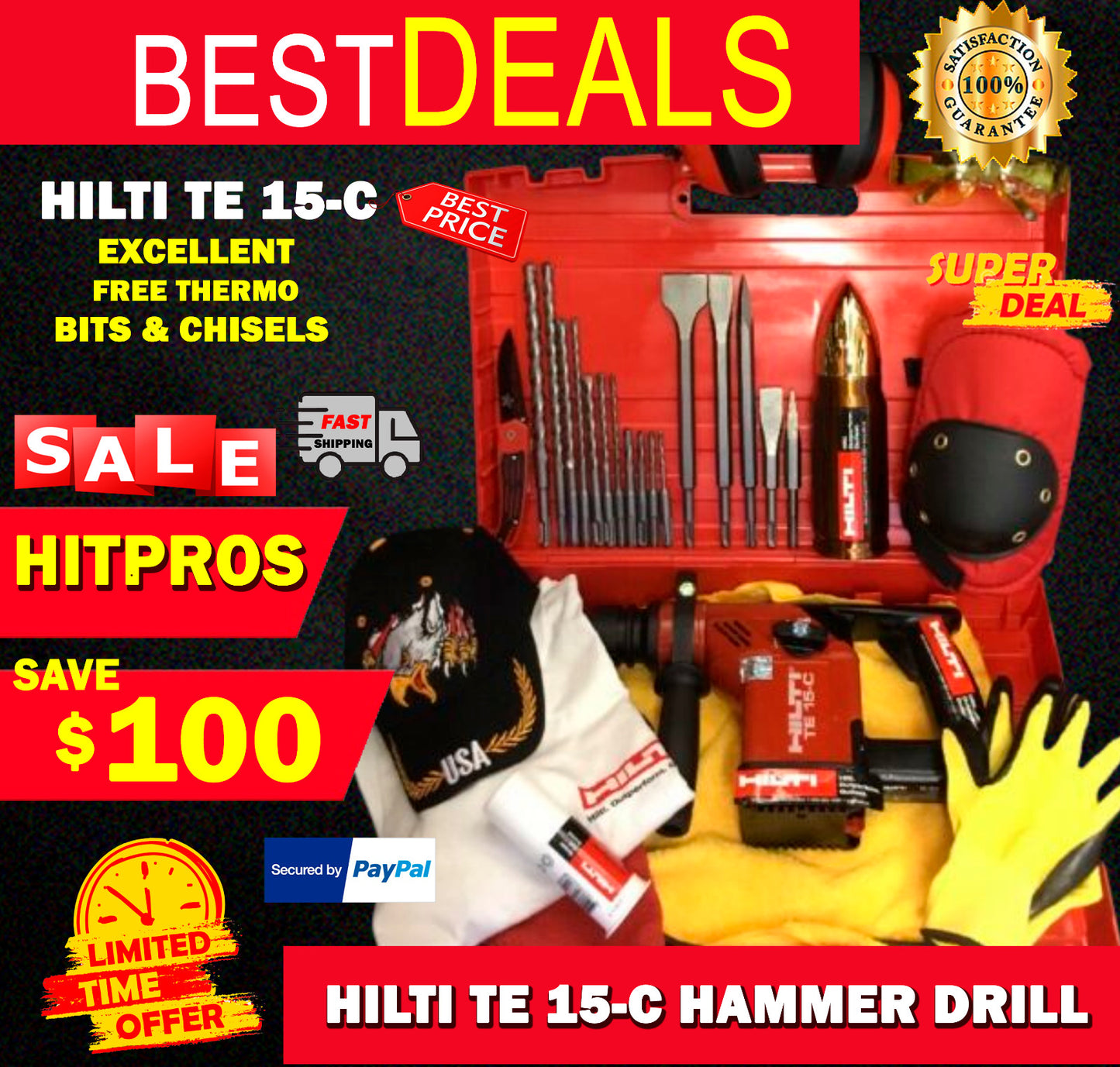 HILTI TE 15-C DRILL, EXCELLENT, FREE THERMO, BITS AND CHISEL