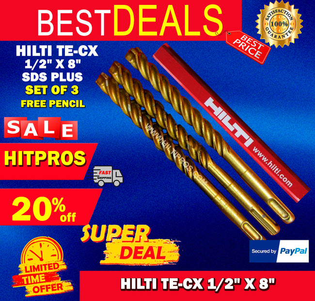 HILTI TE-CX 1/2" X 8", SET OF 3, PREOWNED, FREE PENCIL, FAST SHIP