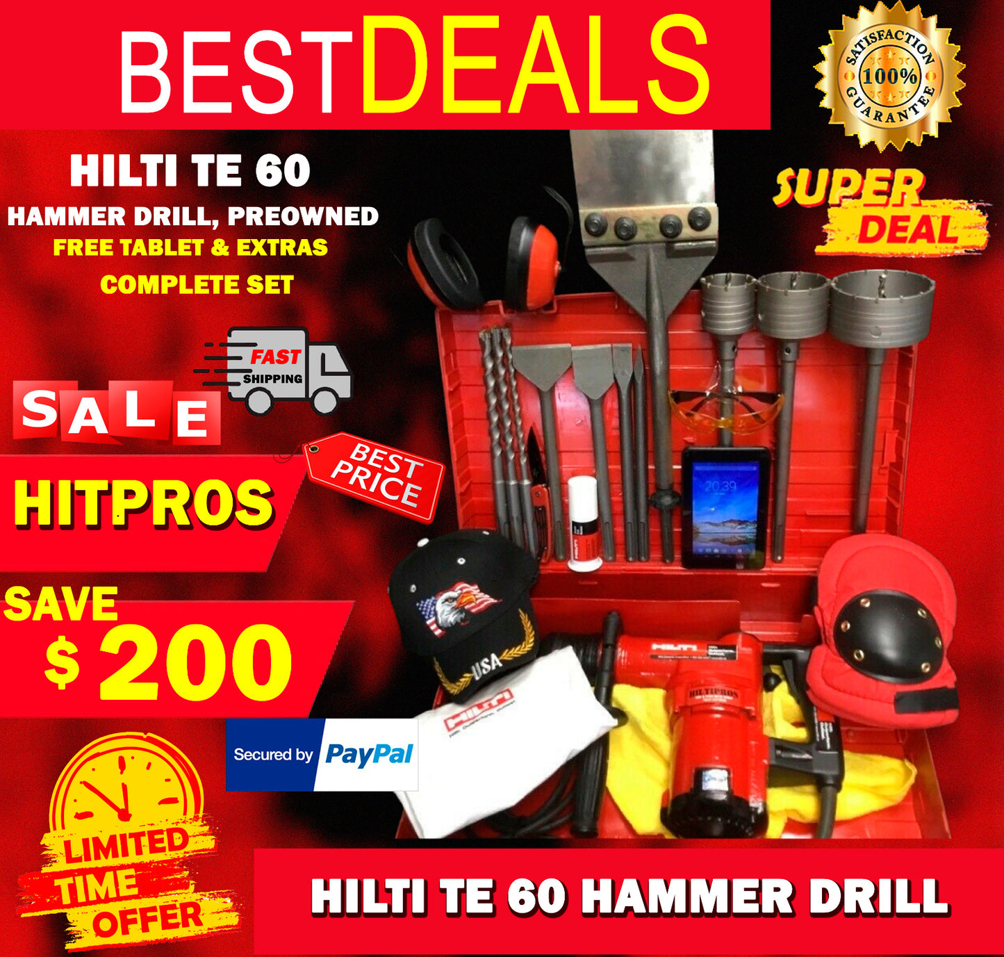 HILTI TE 60 HAMMER DRILL, PREOWNED, GERMANY MADE, FREE TABLET, EXTRAS