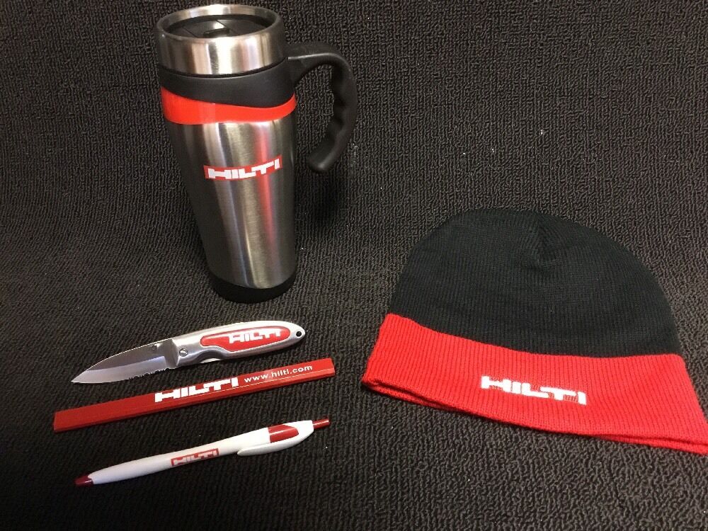 HILTI SKULL CAP, COFFEE MUG, KNIFE, PENCIL AND PEN, EXCLUSIVE