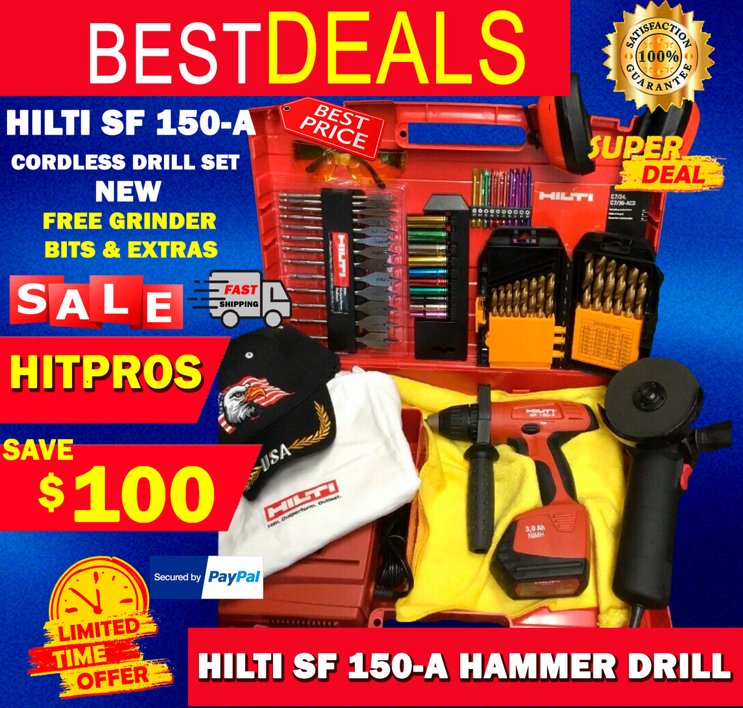 HILTI SF 150-A CORDLESS DRILL SET, NEW, FREE BITS, GRINDER, EXTRAS