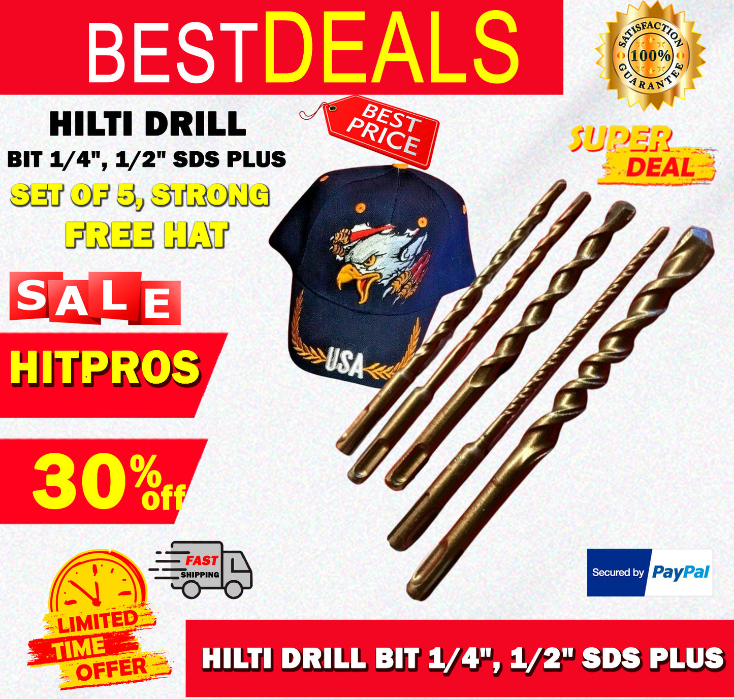 HILTI DRILL BIT 1/4", 1/2" SDS PLUS, STRONG, SET OF 5