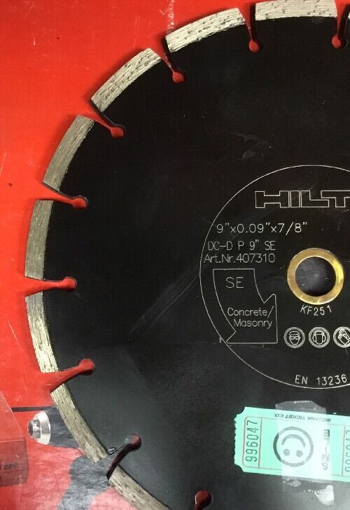 HILTI DIAMOND CUTTING DISC 9" DIAMETER - ARBOR - 7/8" - 5/8" - 407310