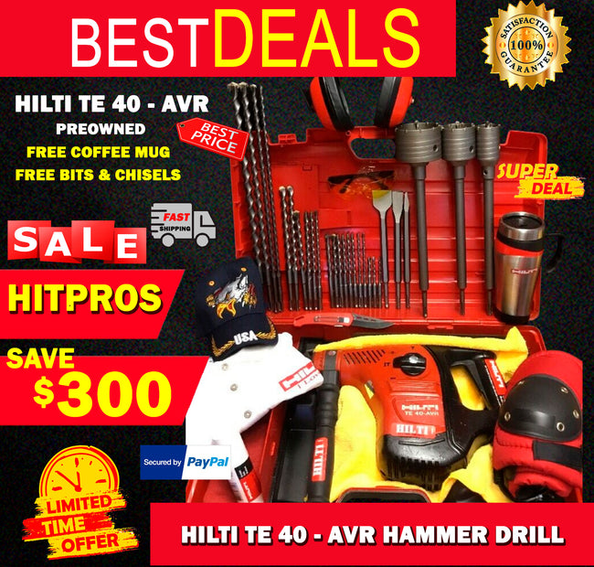 HILTI TE 40-AVR, PREOWNED, FREE BITS & CHISEL, COFFEE MUG