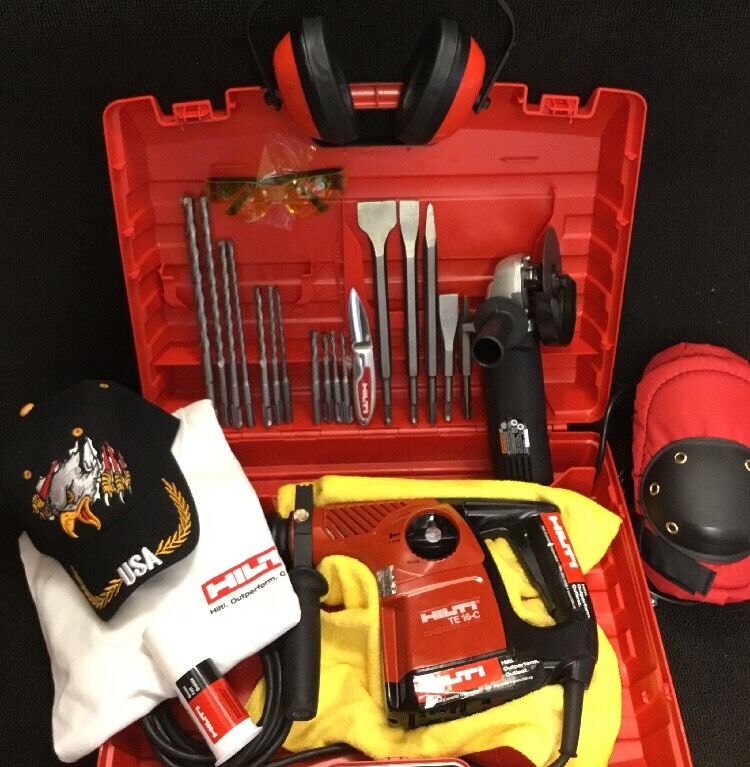 HILTI TE 16-C, PREOWNED, FREE ANGLE GRINDER, BITS AND CHISELS