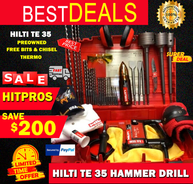 HILTI TE 35 HAMMER DRILL, PREOWNED, FREE BITS & CHISEL, THERMO