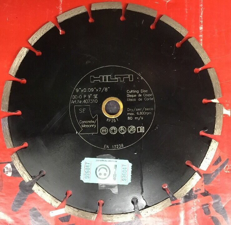 HILTI DIAMOND CUTTING DISC 9" DIAMETER - ARBOR - 7/8" - 5/8" - 407310