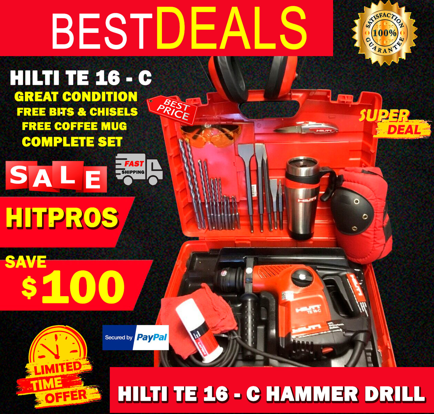 HILTI TE 16-C, GREAT CONDITION, FREE BITS, CHISELS, COFFEE MUG