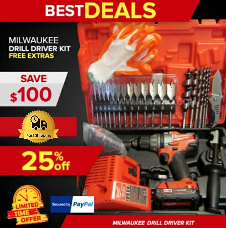 MILWAUKEE M18 FUEL DRILL DRIVER KIT W/2 CMPT BAT, BRAND NEW, FAST SHIP