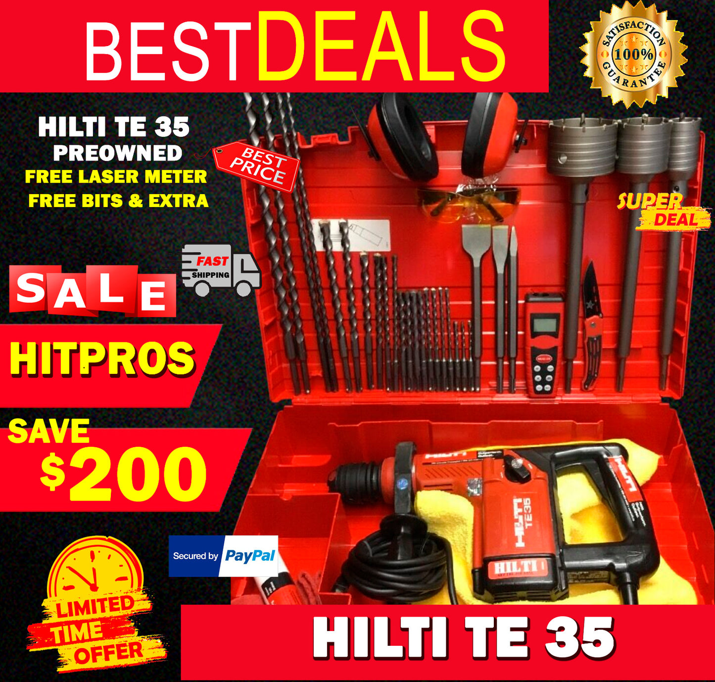 HILTI TE 35, PREOWNED, FREE BITS, LASER DISTANCE METER