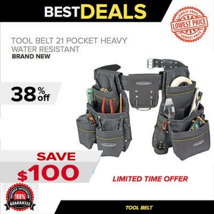 HEAVY DUTY TOOL BELT 21 POCKET, BLACK  COLOR, WATER RESISTANT,