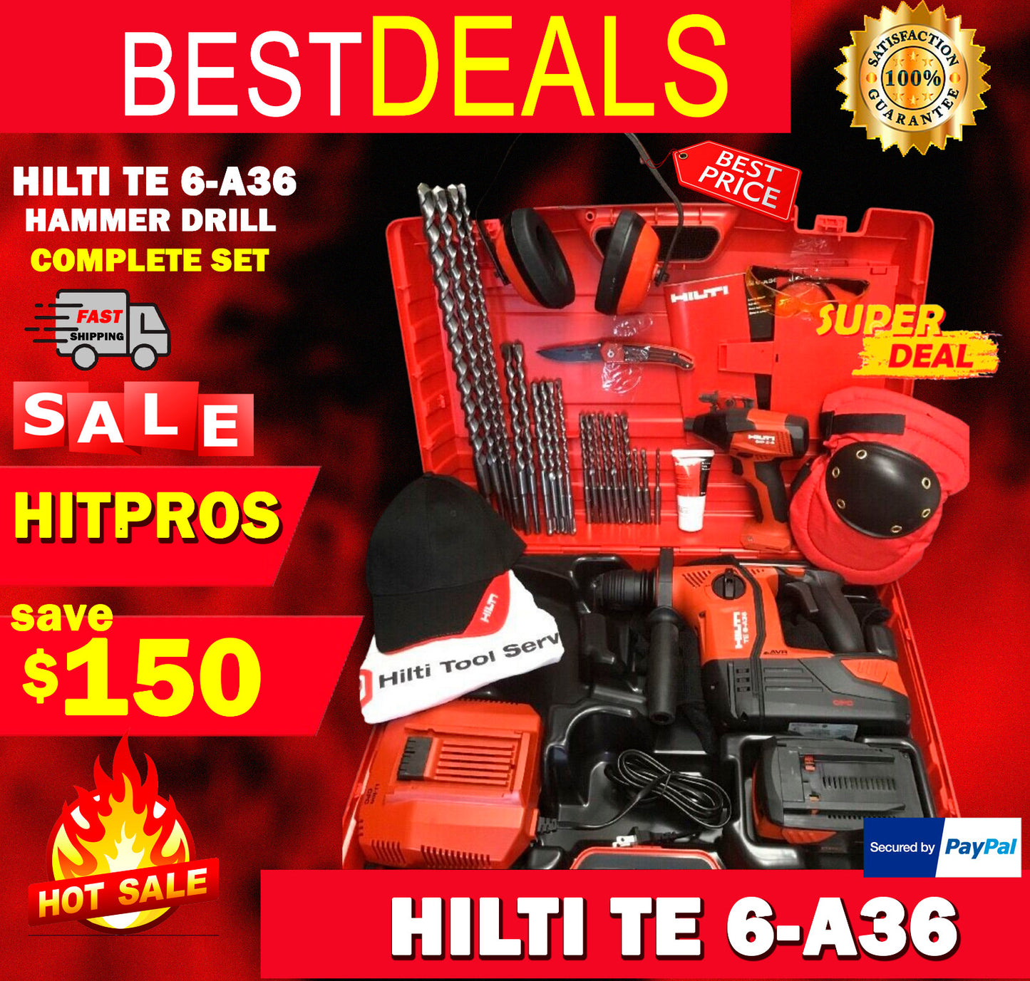 HILTI TE 6 A-36 HAMMER DRILL, NEW, FREE SID 2-A, BITS, A LOT EXTRAS, FAST SHIP