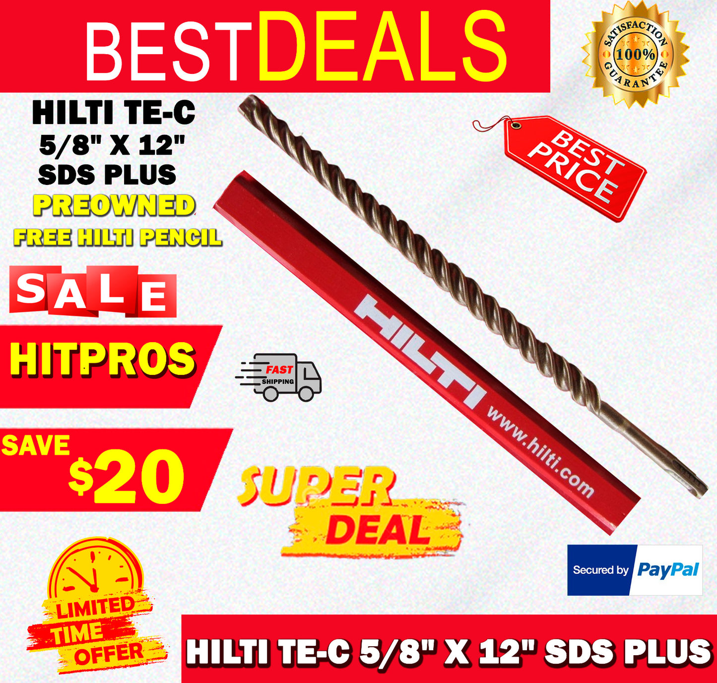 HILTI TE-C 5/8" x 12", SDS PLUS, PREOWNED,FREE HILTI PENCIL,L@@K, FAST SHIPPING