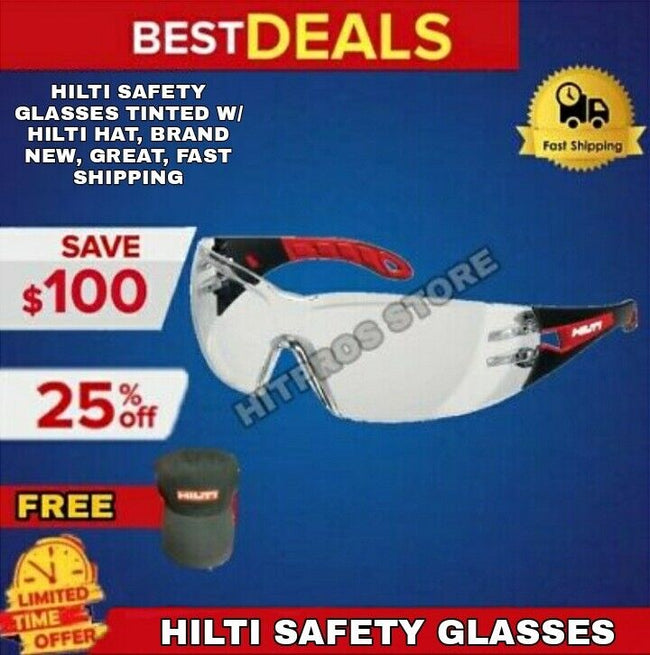 HILTI SAFETY GLASSES TINTED W/ HILTI HAT, BRAND NEW, GREAT