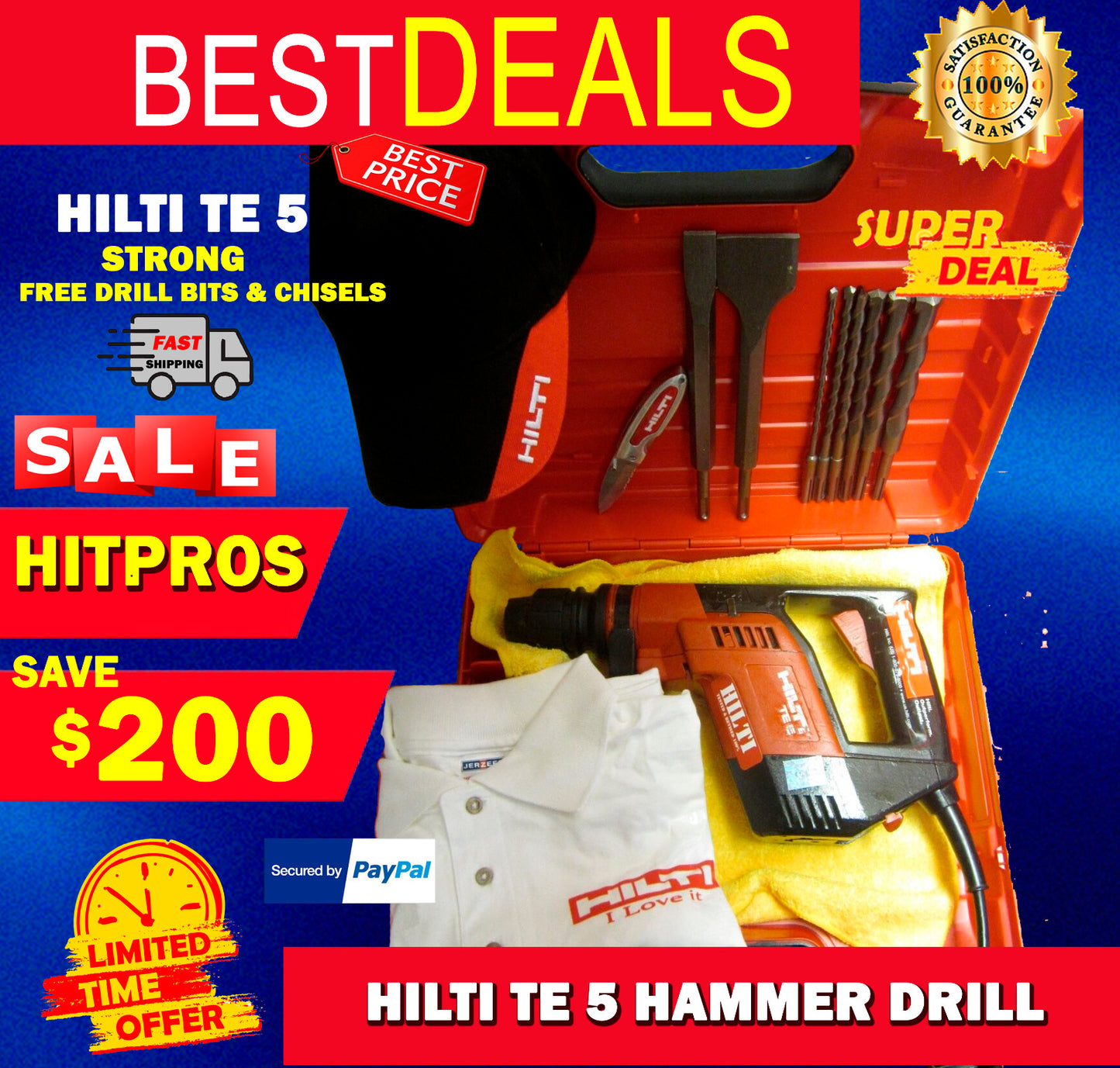 HILTI TE 5 HAMMER DRILL, STRONG, FREE DRILL BITS & CHISELS