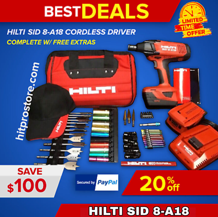 HILTI SID 8-A18 CORDLESS DRIVER, NEW, FREE BITS, 2 BATTERIES, COMPLETE,