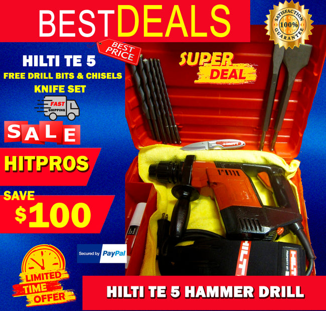 HILTI TE 5 HAMMER DRILL, FREE DRILL BITS & CHISELS