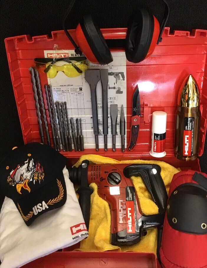 HILTI TE 6-C HAMMER DRILL, PREOWNED, FREE THERMO, LOT OF EXTRAS