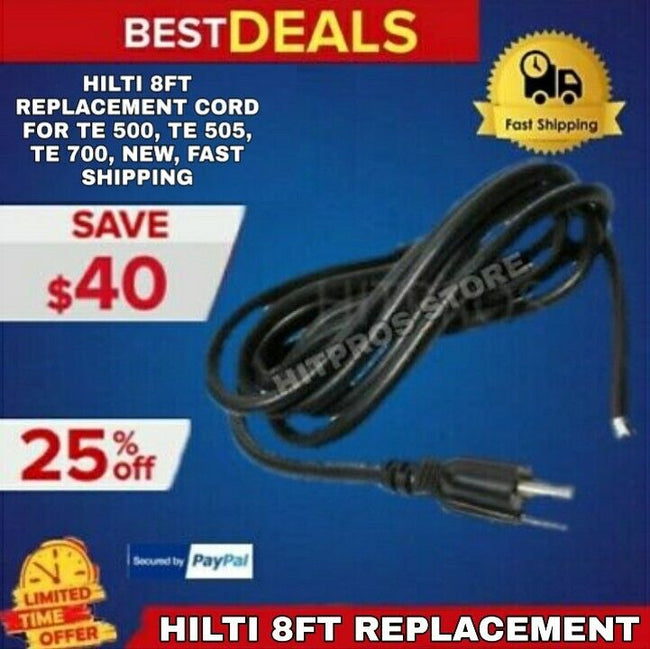 HILTI 8FT REPLACEMENT CORD FOR TE 500, TE 505, TE 700, NEW,