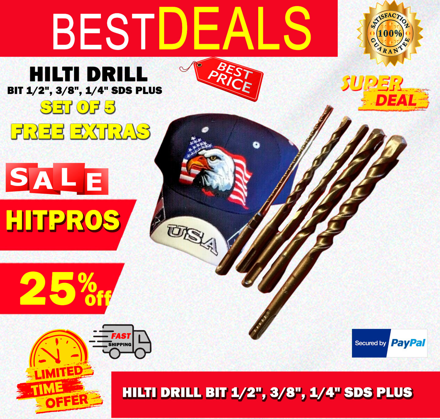 HILTI DRILL BIT 1/2", 3/8", 1/4" SDS PLUS, SET OF 5,