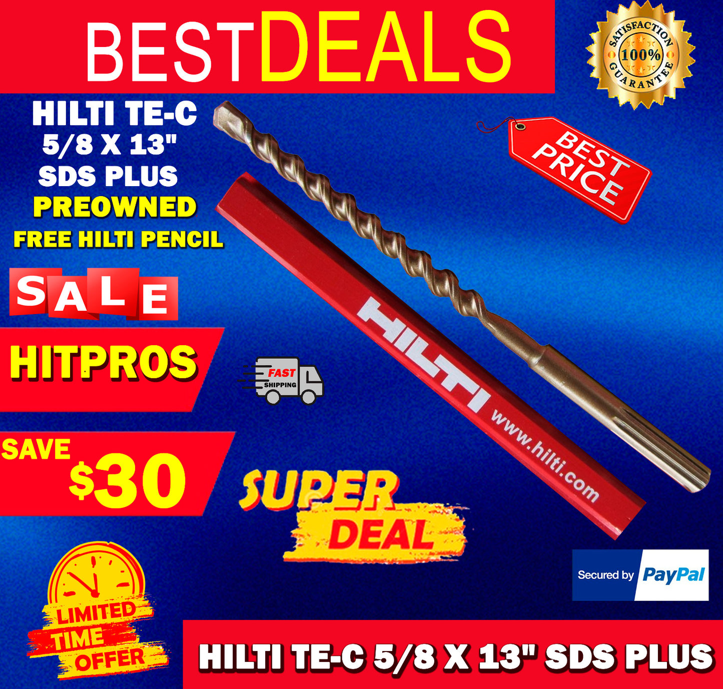 HILTI TE-C 5/8 x 13", SDS PLUS, PREOWNED,FREE HILTI PENCIL,L@@K, FAST SHIPPING