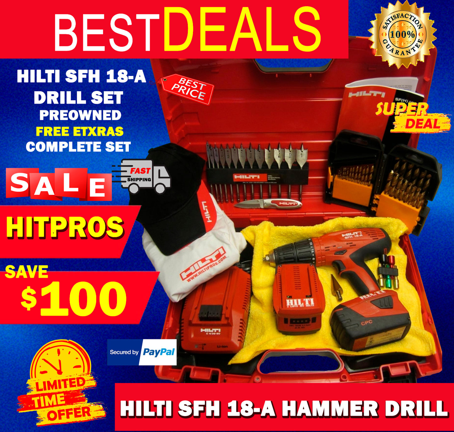 HILTI SFH 18-A DRILL SET WITH FREE EXTRAS, PREOWNED,ORIGINAL