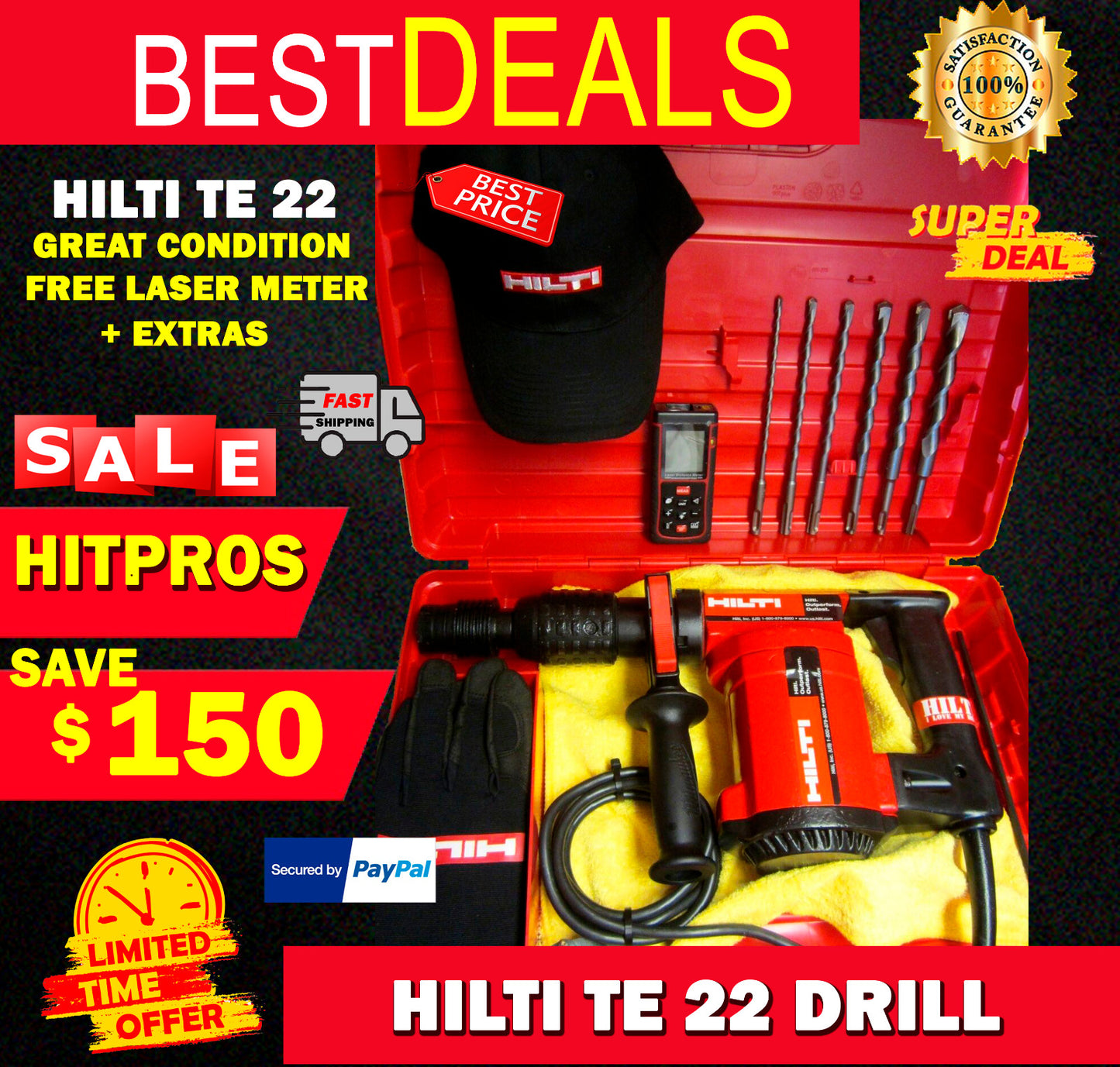 HILTI TE 22 DRILL, GREAT CONDITION, FREE LASER METER, EXTRAS