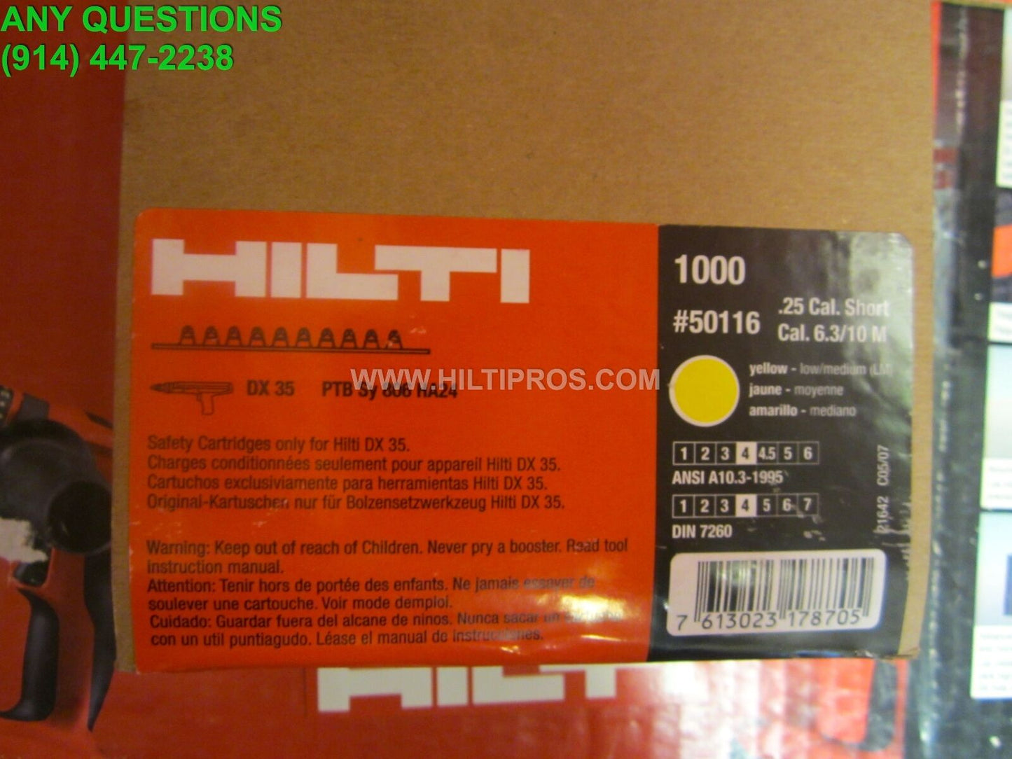 HILTI SHOTS .25 CAL 6.3/10 ,YELLOW , 10 BOXES OF 1000