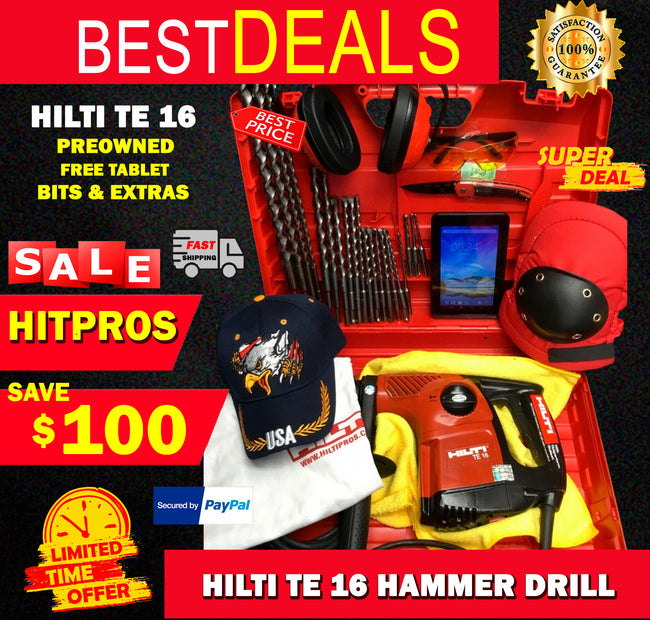 HILTI TE 16 HAMMER DRILL, PREOWNED, FREE TABLET, BITS, EXTRAS