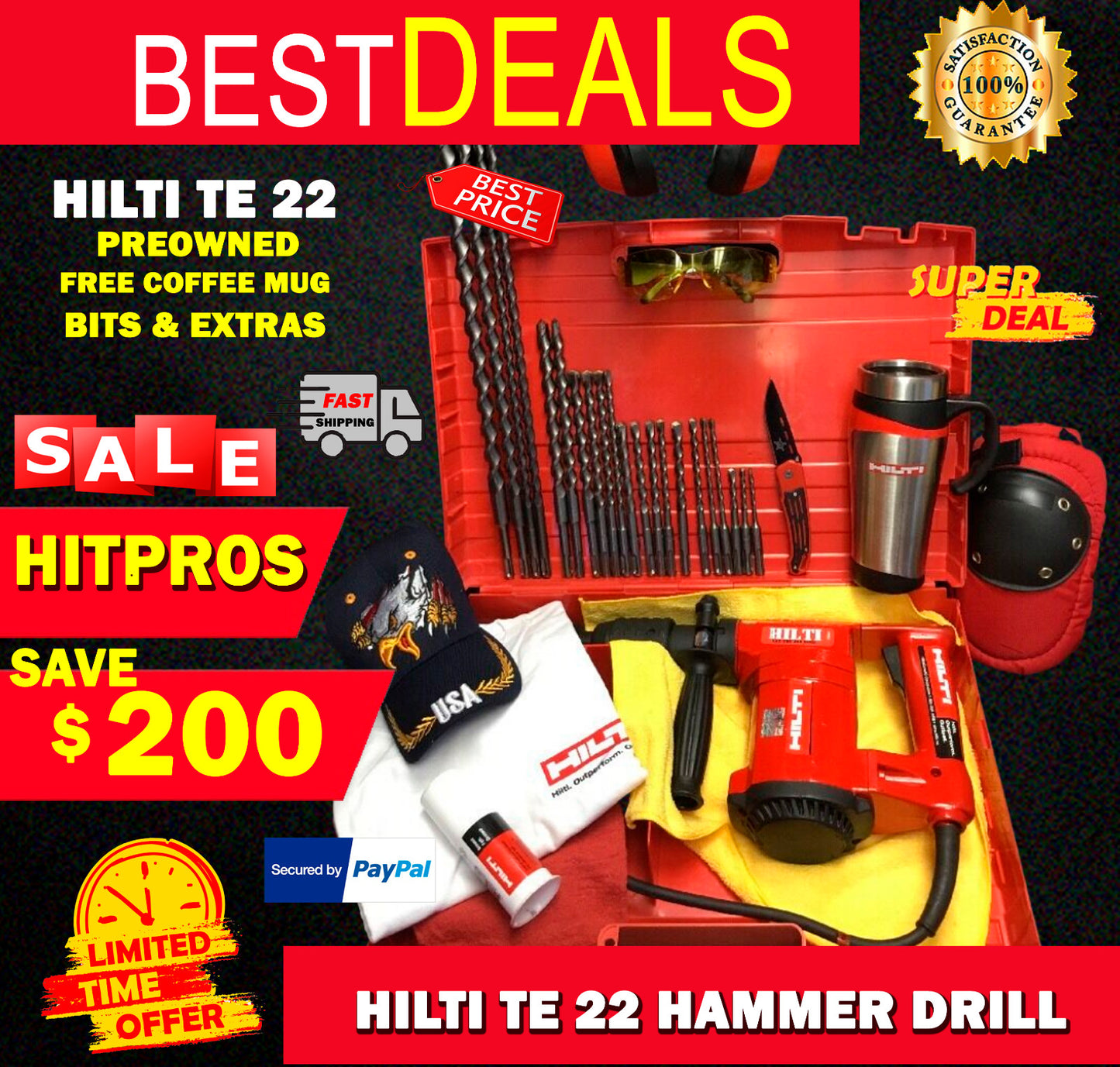 HILTI TE 22 DRILL, PREOWNED, FREE BITS AND EXTRAS, FREE COFFEE MUG