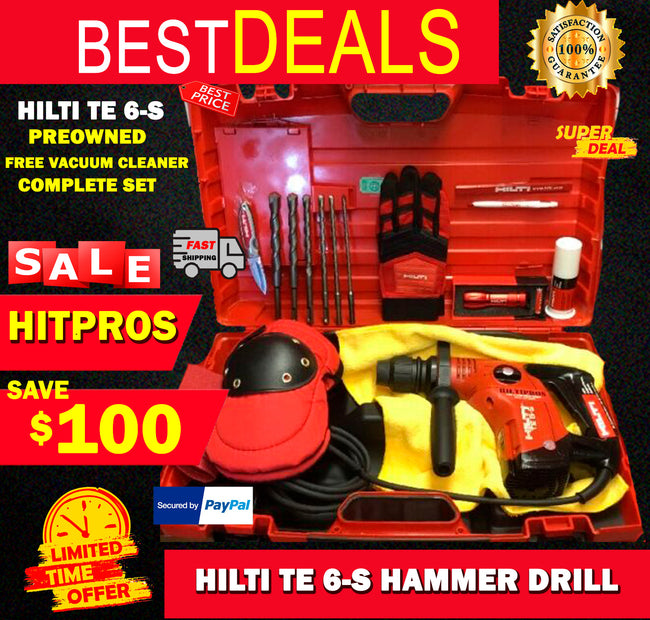 HILTI TE 6-S HAMMER DRILL, PREOWNED, FREE VACUUM, EXTRAS