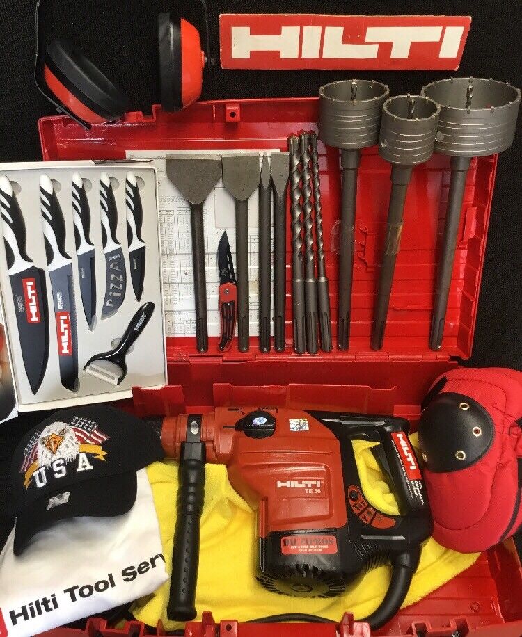 HILTI TE 56 HAMMER DRILL, PREOWNED, FREE KNIFE SET, A LOT OF EXTRAS, FAST SHIP