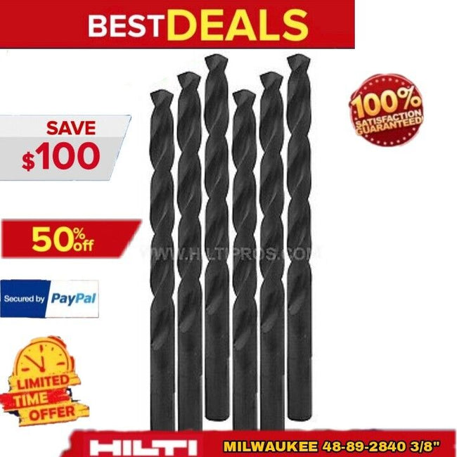 Milwaukee 48-89-2840 3/8" Thunderbolt Black Oxide Drill Bit, 6-Pack, FAST SHIP