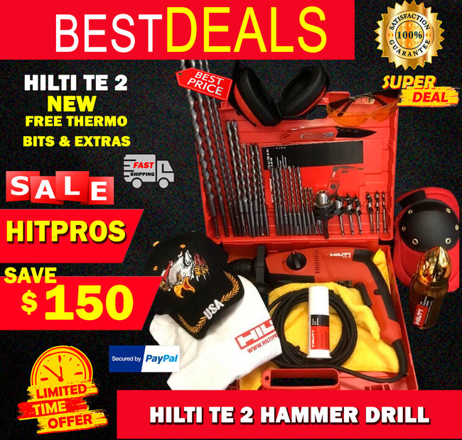 HILTI TE 2 DRILL, NEW, FREE THERMO, BITS, A LOT OF EXTRAS