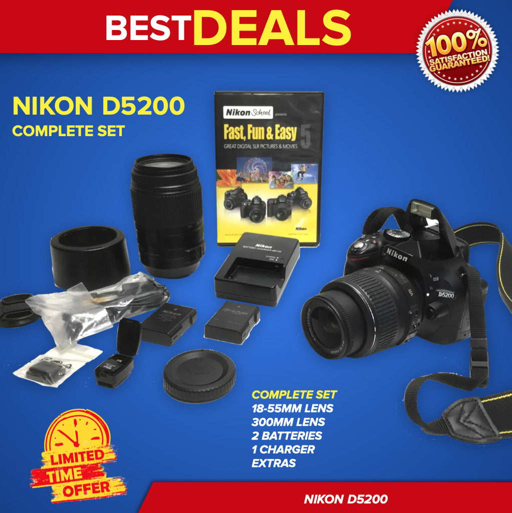 Nikon D5200 24.1MP DSLR Camera Black + 18-55mm + 3000mm AF Lens, GREAT CONDITION