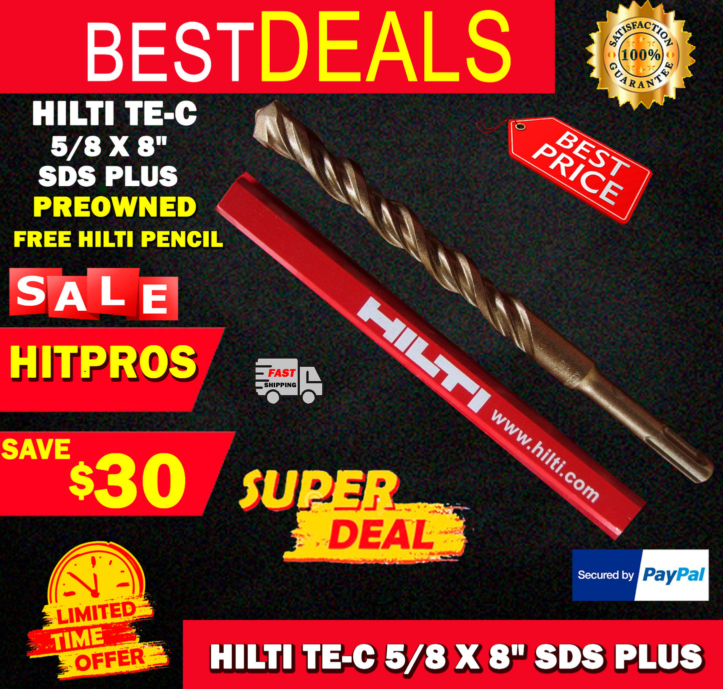 HILTI TE-C 5/8 x 8", SDS PLUS, PREOWNED,FREE HILTI PENCIL,L@@K, FAST SHIPPING