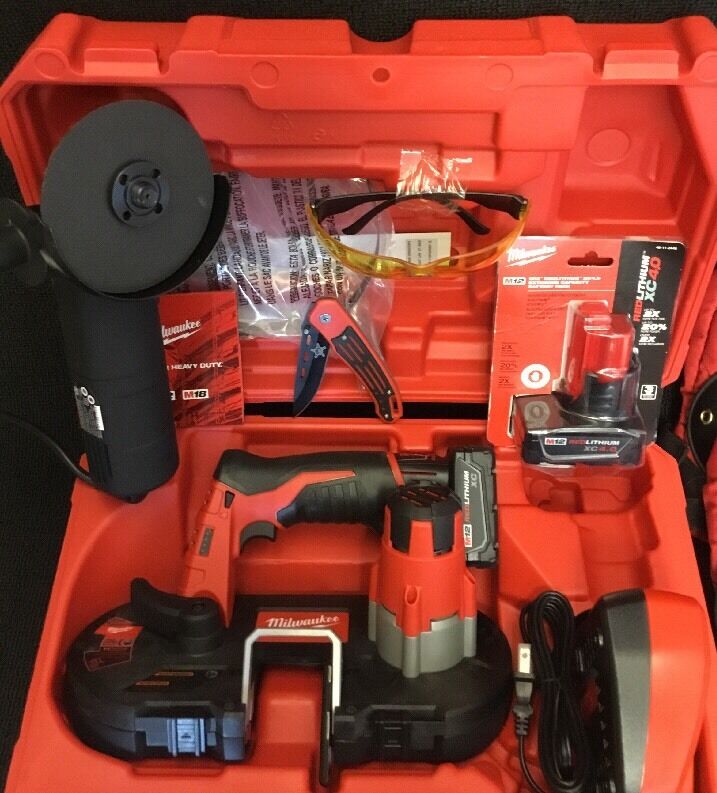 MILWAUKEE M12 CORDLESS BAND SAW,NEW, 2 BATTERIES, FREE GRINDER