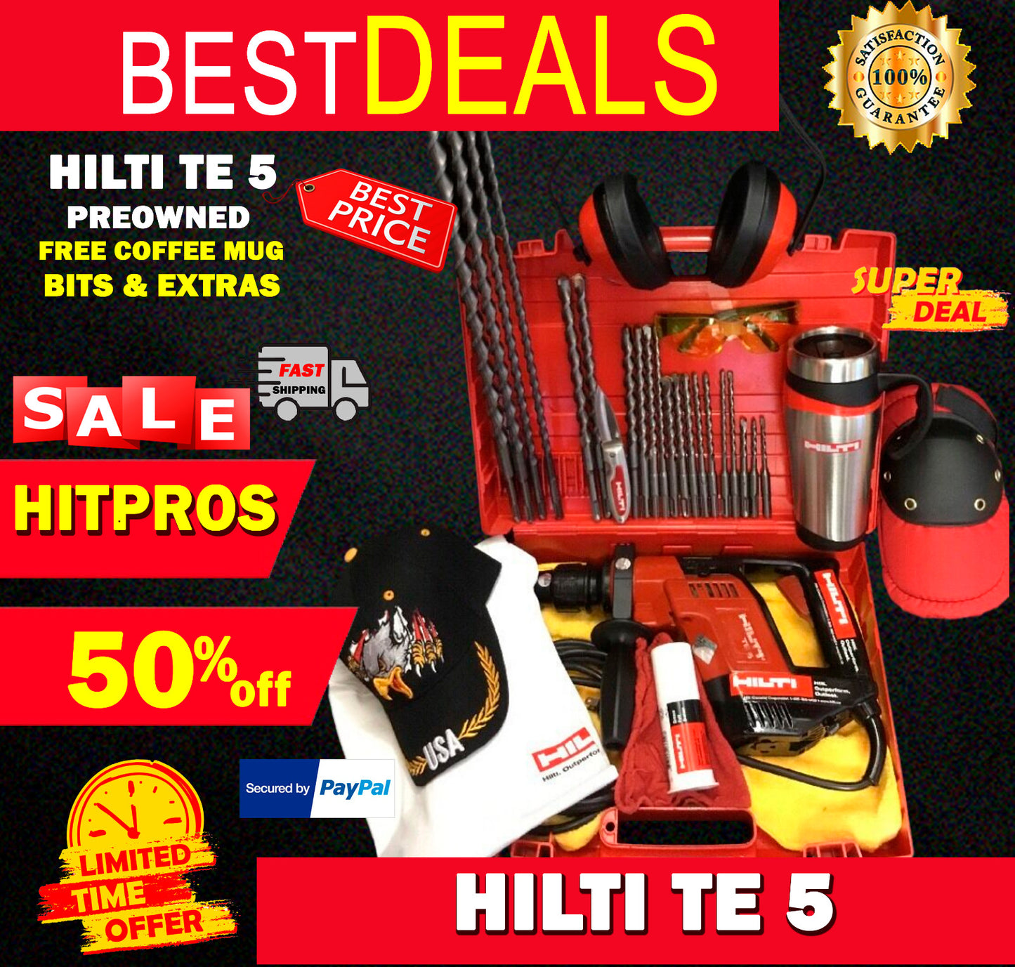 HILTI TE 5 PREOWNED, FREE COFFEE MUG, BITS, LOT OF EXTRAS