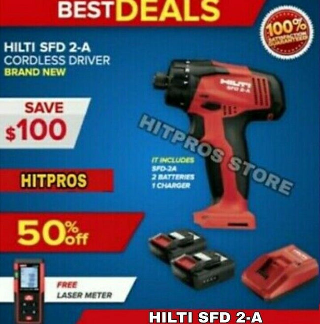 HILTI SFD 2-A DRILL DRIVER, 2 BATTERIES, CHARGER, LASER METER