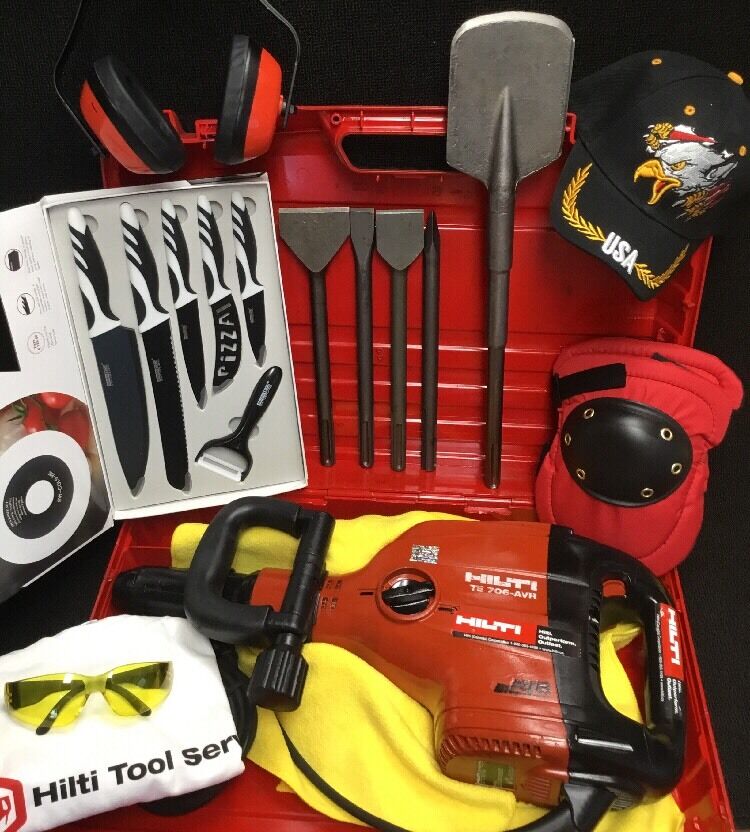 HILTI TE 706 BREAKER, PREOWNED, FREE KNIFE SET, CHISELS, EXTRAS