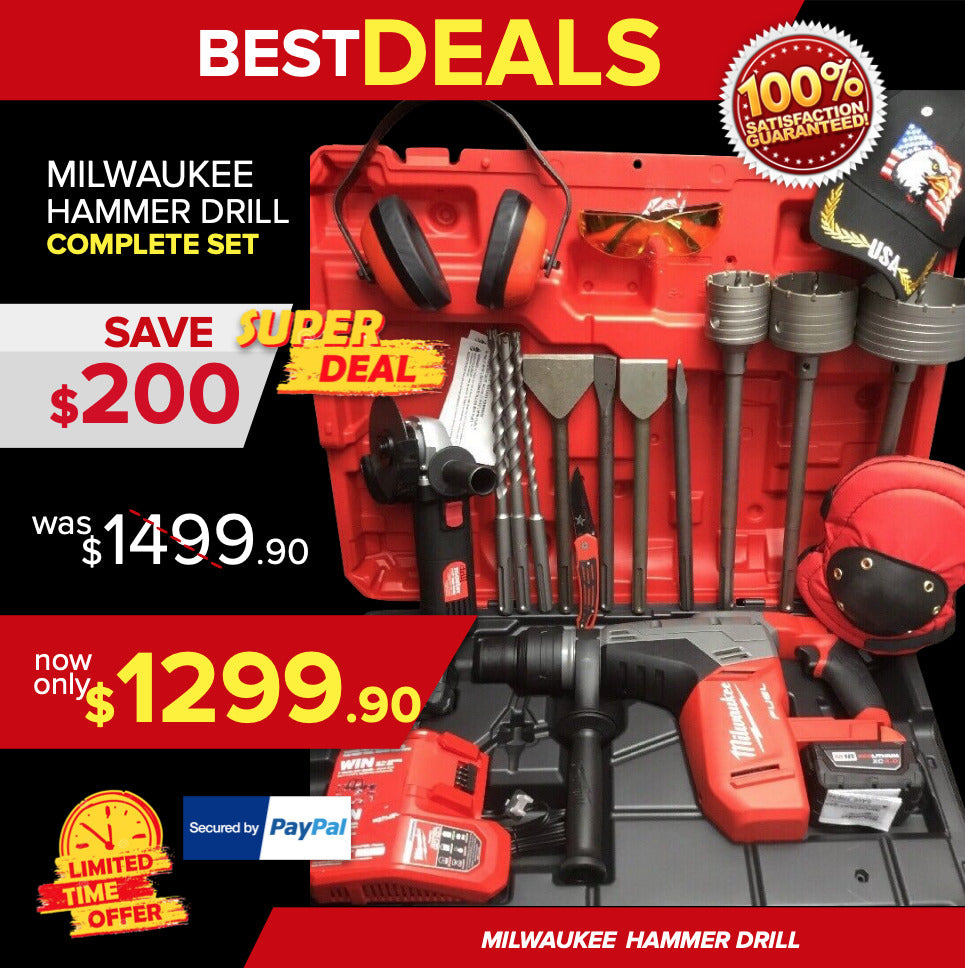 MILWAUKEE CORDLESS HAMMER DRILL, SDS MAX, FREE GRINDER, BUNCH EXTRAS, FAST SHIP