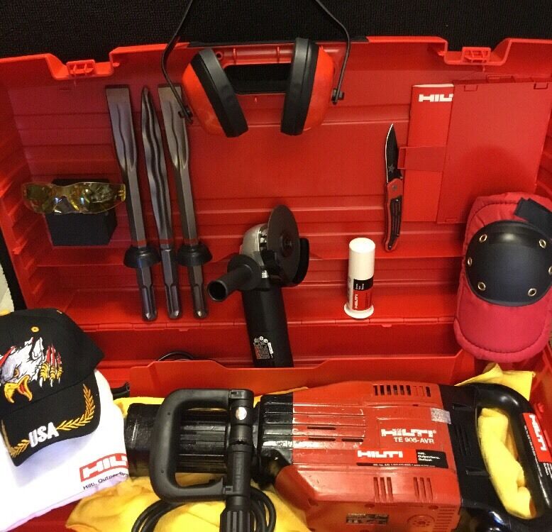 HILTI TE 905-AVR, PREOWNED, FREE ANGLE GRINDER, CHISELS, PLUS EXTRAS, FAST SHIP