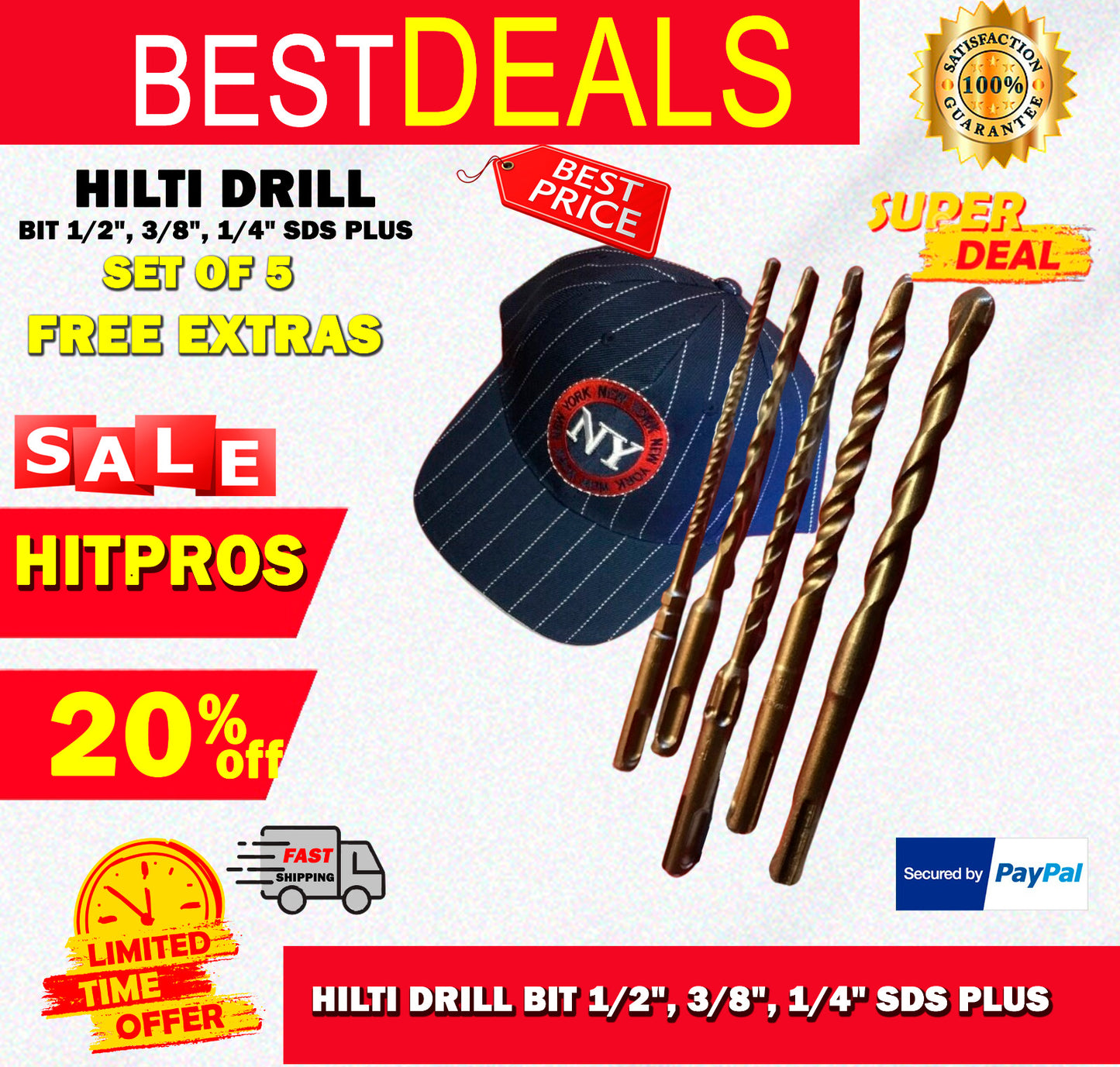 HILTI DRILL BIT 1/2", 3/8", 1/4" SDS PLUS, SET OF 5