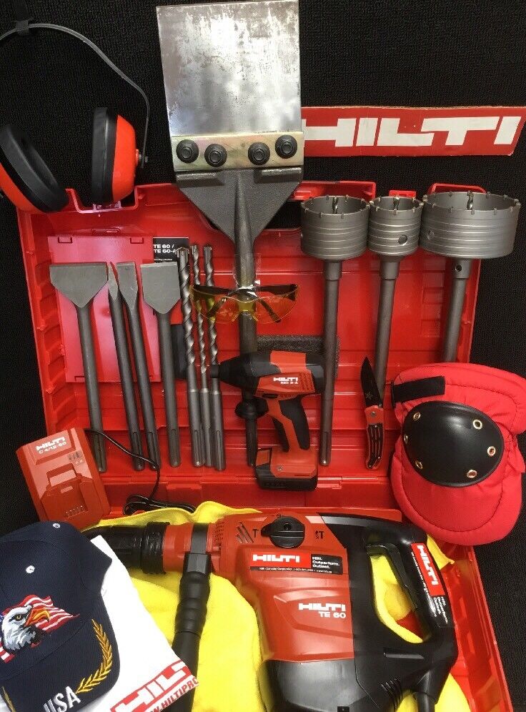 HILTI TE 60 HAMMER, PREOWNED, FREE SID 2-A, BITS, CHISELS, EXTRAS